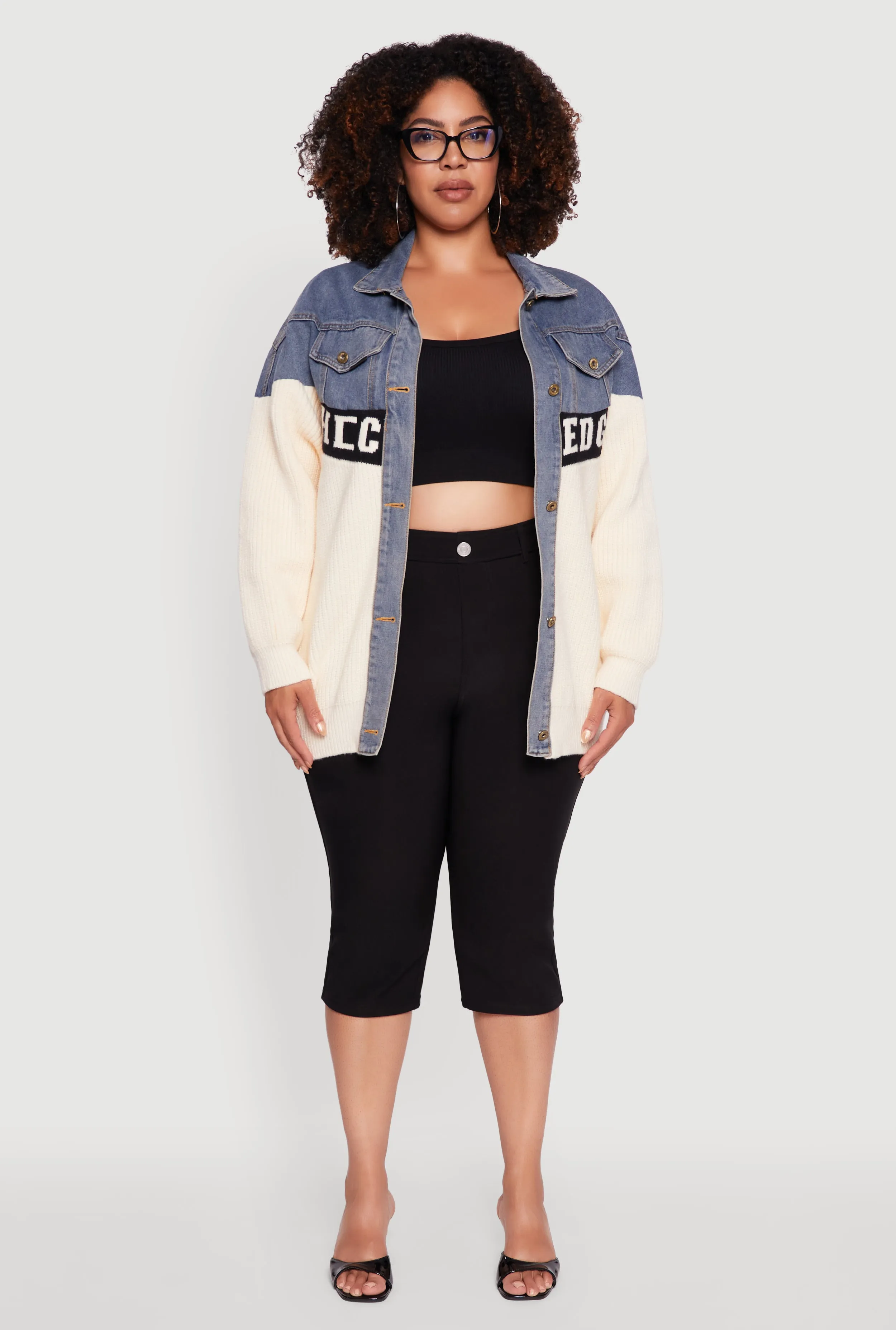 Plus Size Color Block Chic Graphic Knit Denim Jacket sold by Rainbow product image thumbnail 3