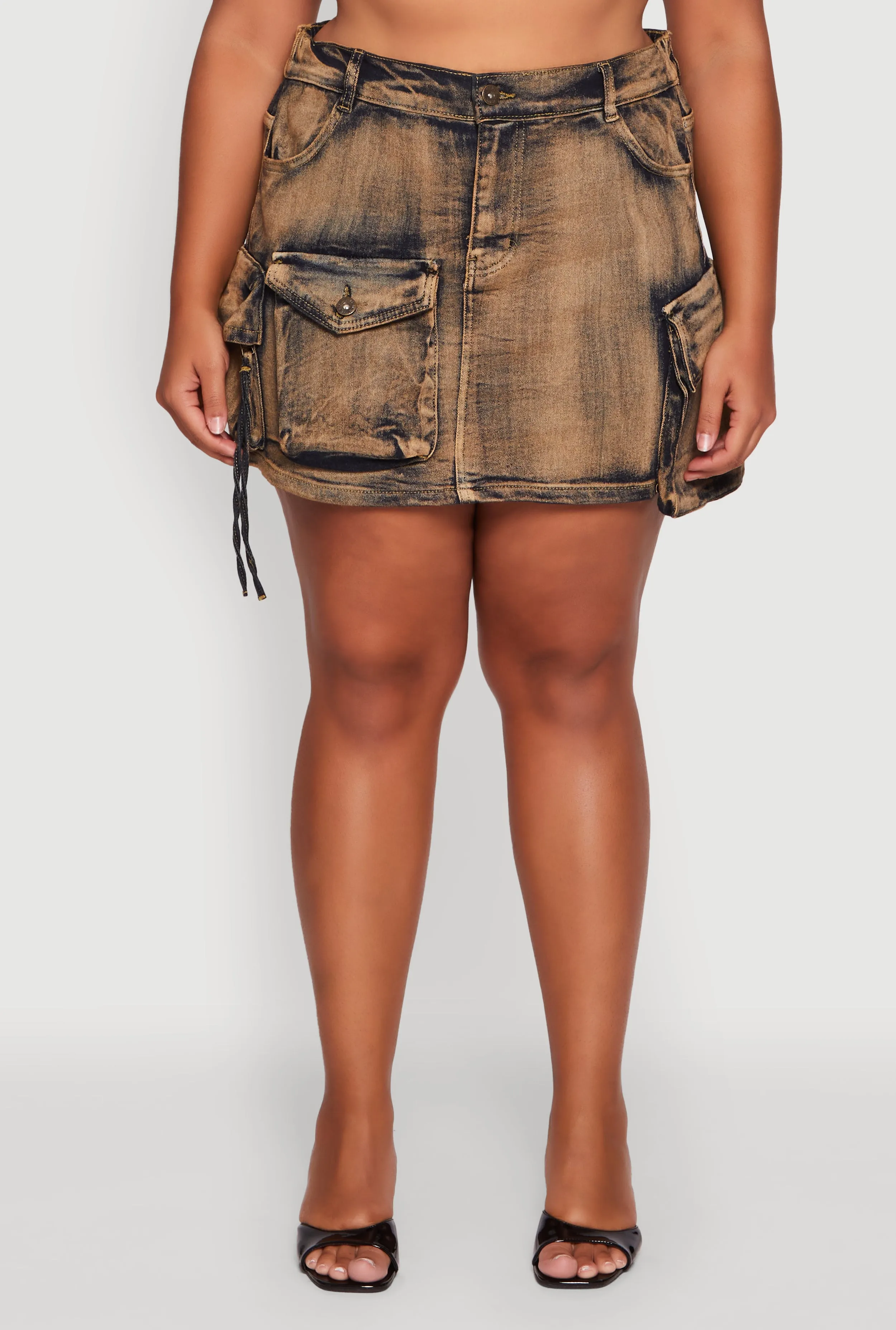 Plus Size Acid Wash High Waisted Mini Denim Skirt sold by Rainbow product image thumbnail 5