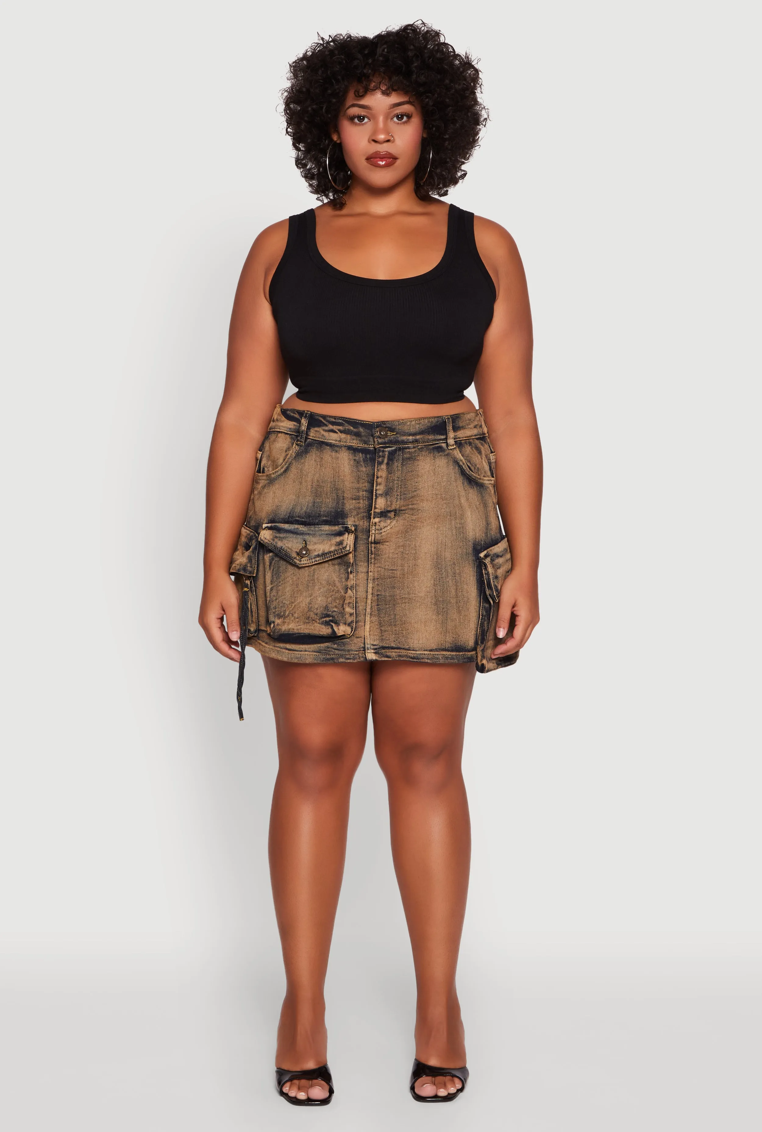 Plus Size Acid Wash High Waisted Mini Denim Skirt sold by Rainbow product image thumbnail 2