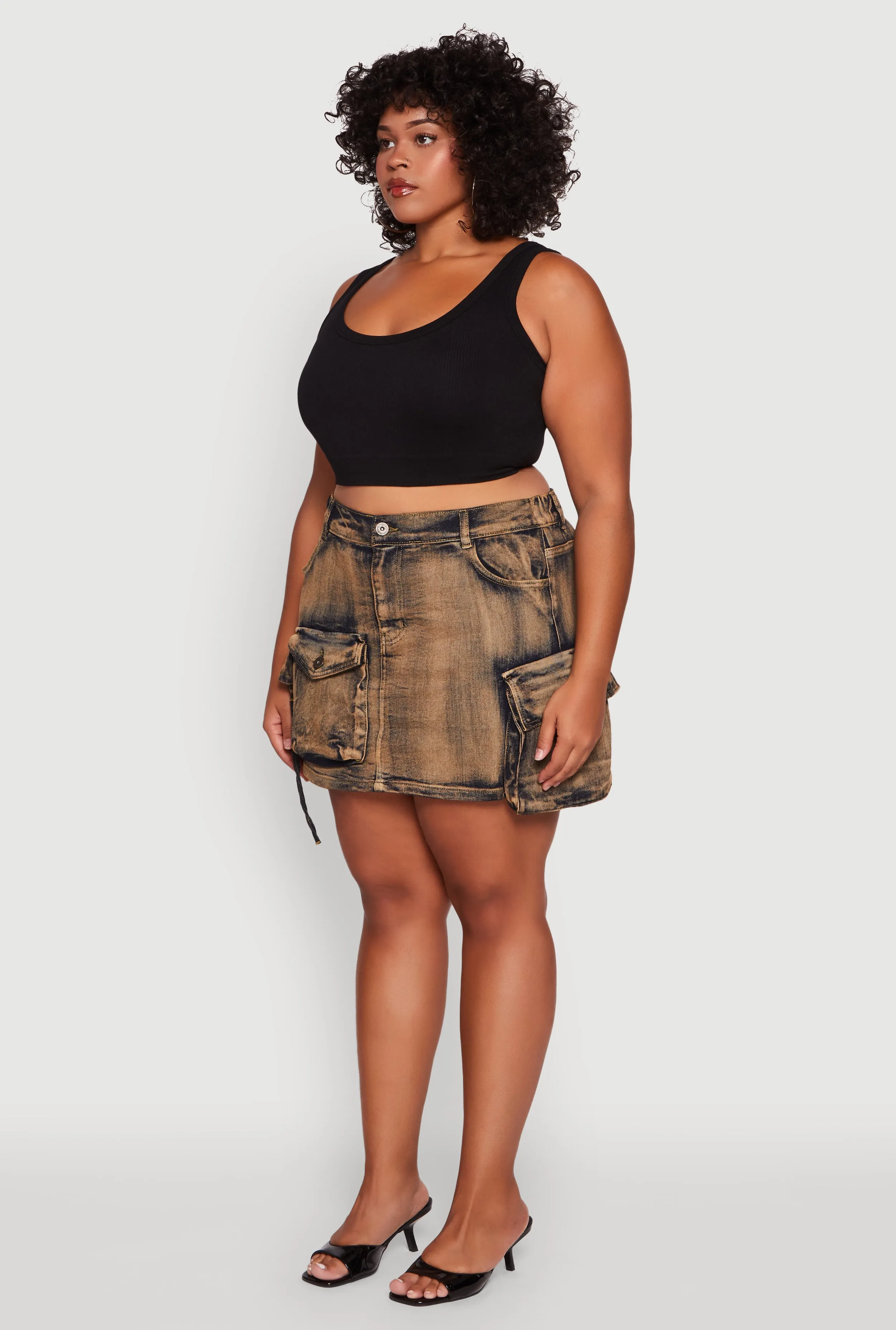 Plus Size Acid Wash High Waisted Mini Denim Skirt sold by Rainbow product image thumbnail 3