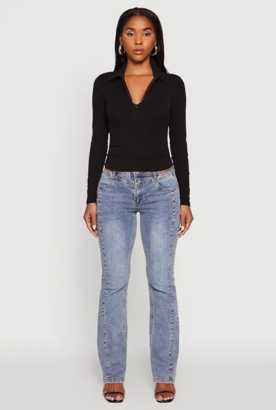 Long Sleeve Half Zip Cropped Polo Shirt sold by Rainbow