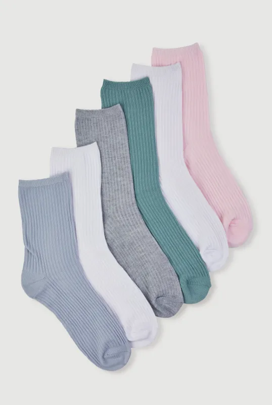 Ribbed Knit Crew Socks 6 Pack Size 4-10 sold by Rainbow