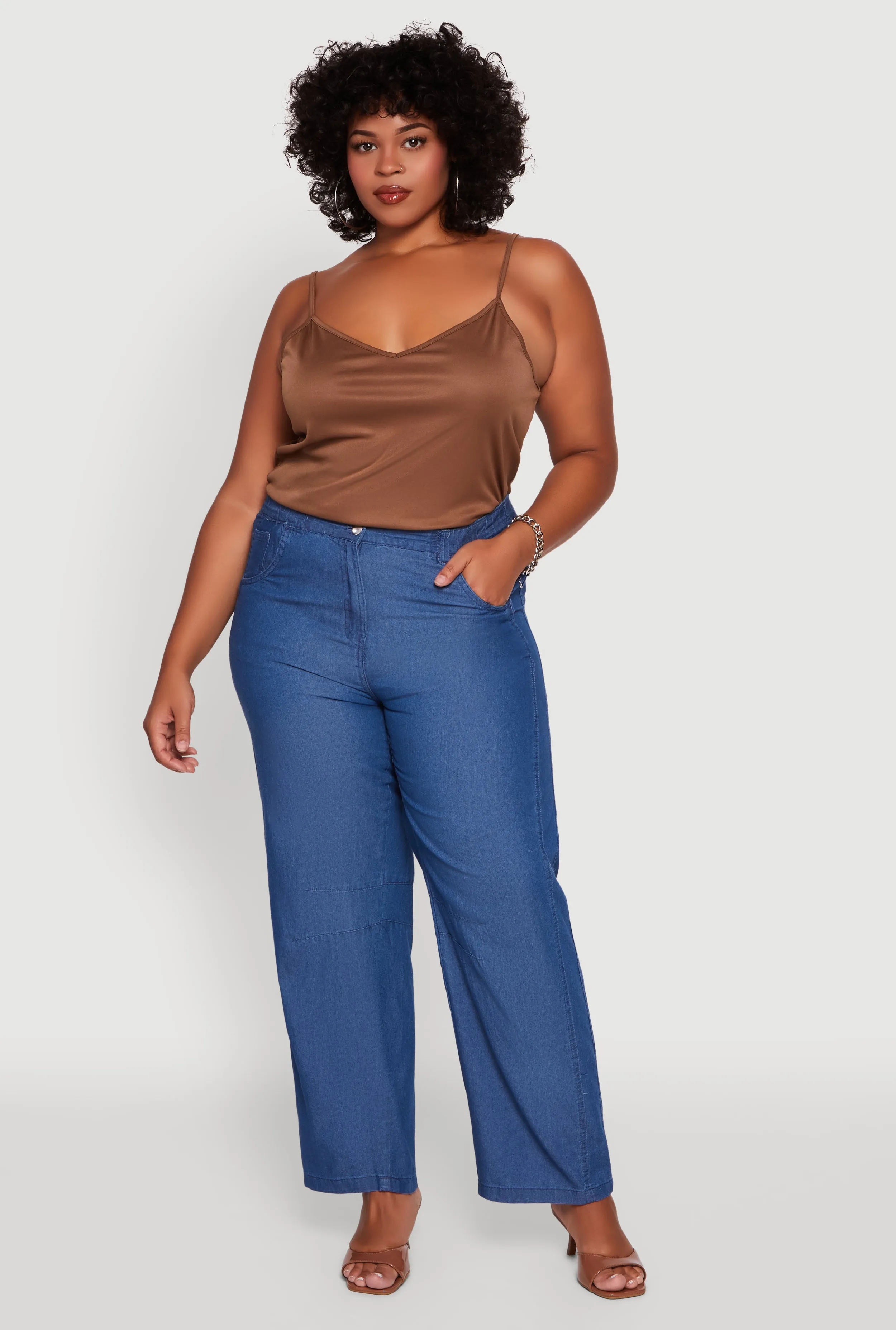 Plus Size Chambray Decorative Stitch Casual Pants sold by Rainbow