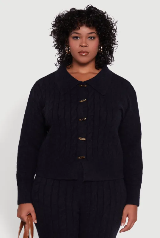 Plus Size Cable Knit Button Front Cardigan sold by Rainbow