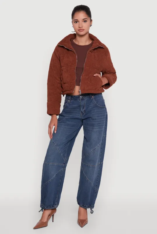 Mock Neck Zip Front Corduroy Puffer Jacket sold by Rainbow