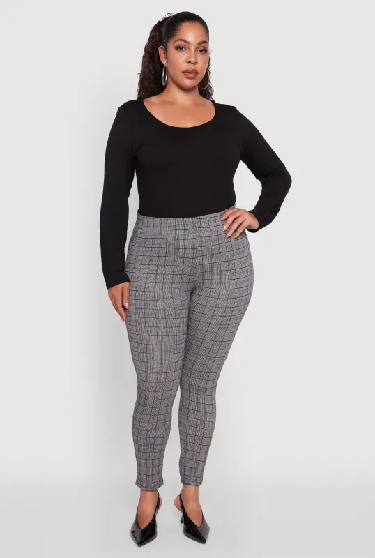 Plus Size High Waist Plaid Skinny Dress Pants sold by Rainbow
