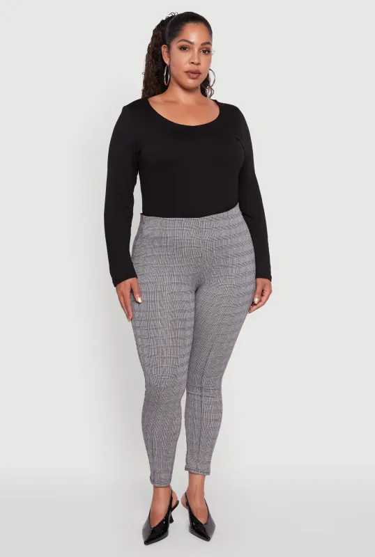 Plus Size High Waisted Plaid Skinny Dress Pants sold by Rainbow