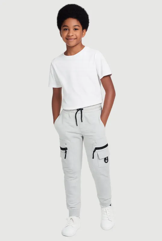 Boys Marled Drawstring Waist Zip Cargo Pocket Joggers sold by Rainbow