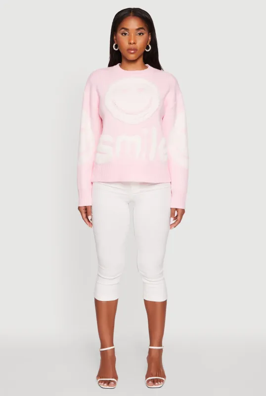 Tufted Knit Smiley Graphic Pullover Sweater sold by Rainbow