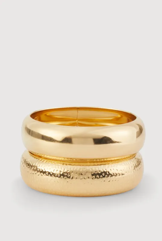 Plus Size Hammered Detail Metallic Bangle Bracelets Set of 2 sold by Rainbow