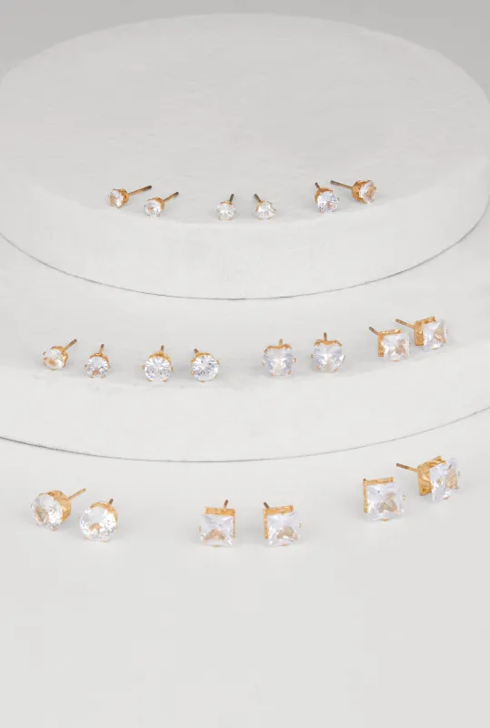 Assorted Cubic Zirconia Stud Earrings Set of 10 sold by Rainbow
