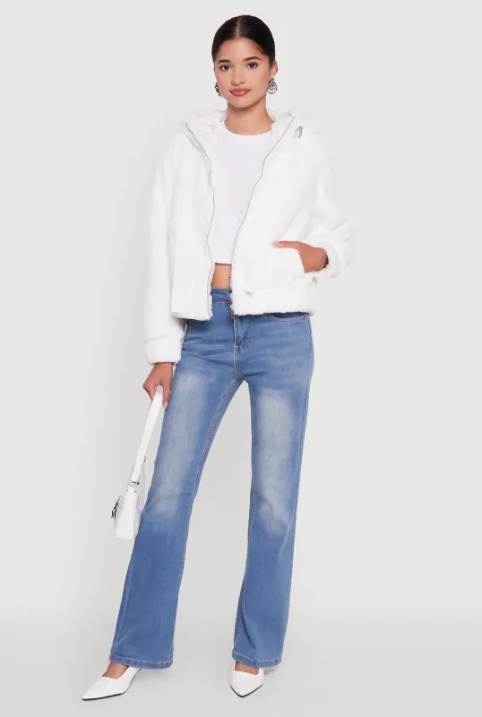 Hooded Faux Fur Bomber Jacket sold by Rainbow