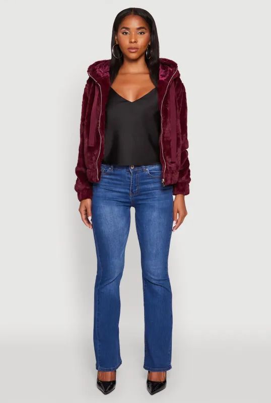 Hooded Faux Fur Bomber Jacket sold by Rainbow