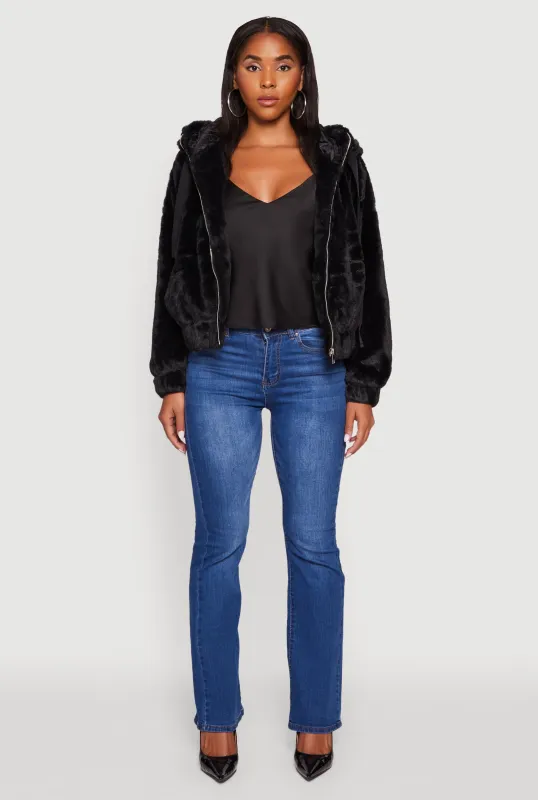 Hooded Faux Fur Bomber Jacket sold by Rainbow