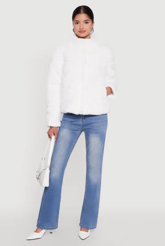 Mock Neck Zip Front Faux Fur Jacket sold by Rainbow