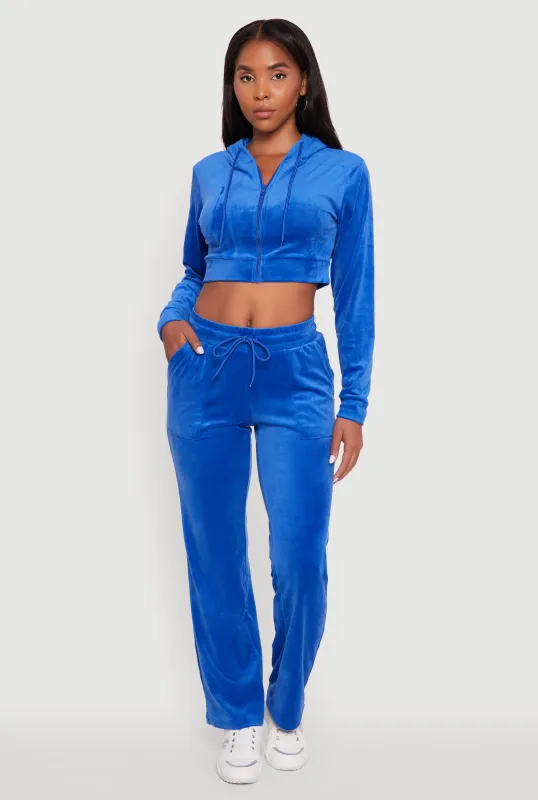 Drawstring Waist Velour Wide Leg Sweatpants sold by Rainbow