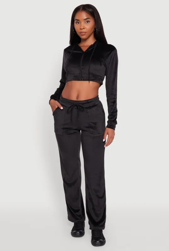 Drawstring Waist Velour Wide Leg Sweatpants sold by Rainbow