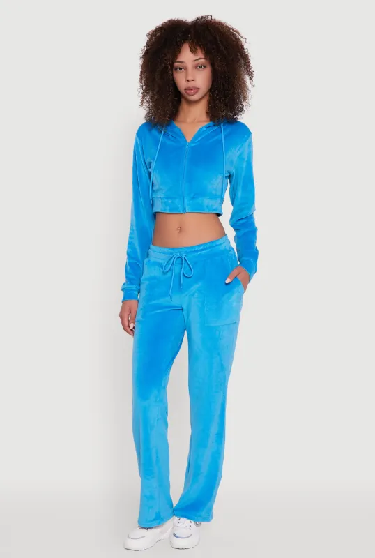 Drawstring Waist Velour Wide Leg Sweatpants sold by Rainbow