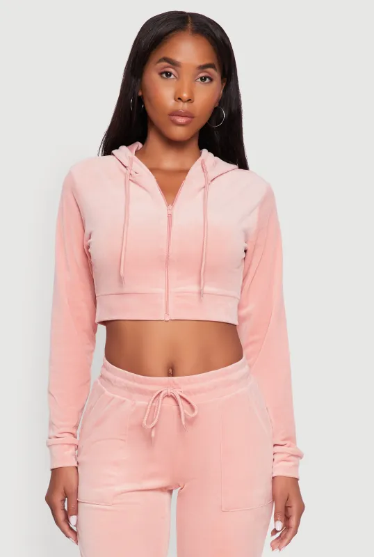 Velour Cropped Hooded Sweatshirt sold by Rainbow