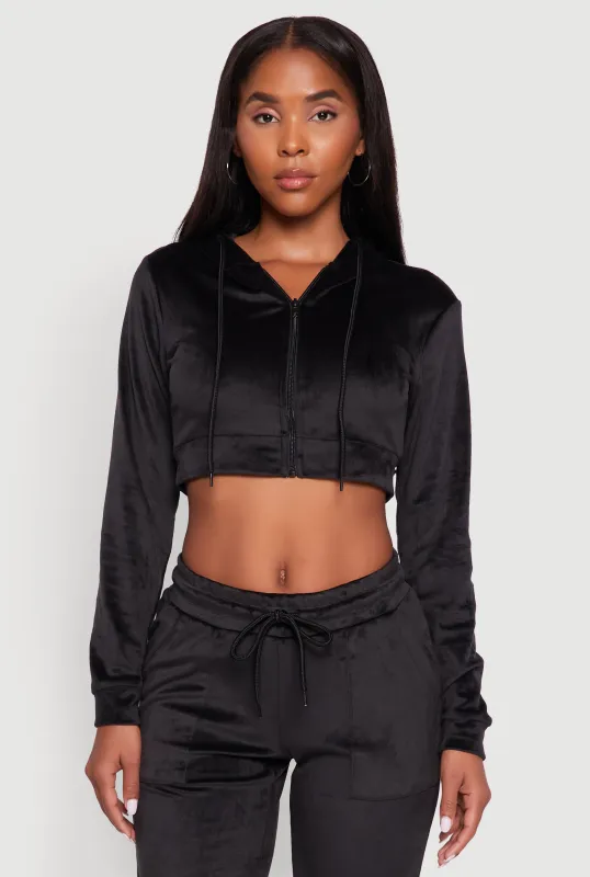 Velour Cropped Hooded Sweatshirt sold by Rainbow