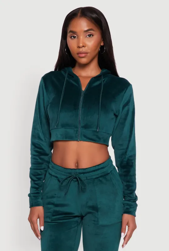 Velour Cropped Hooded Sweatshirt sold by Rainbow