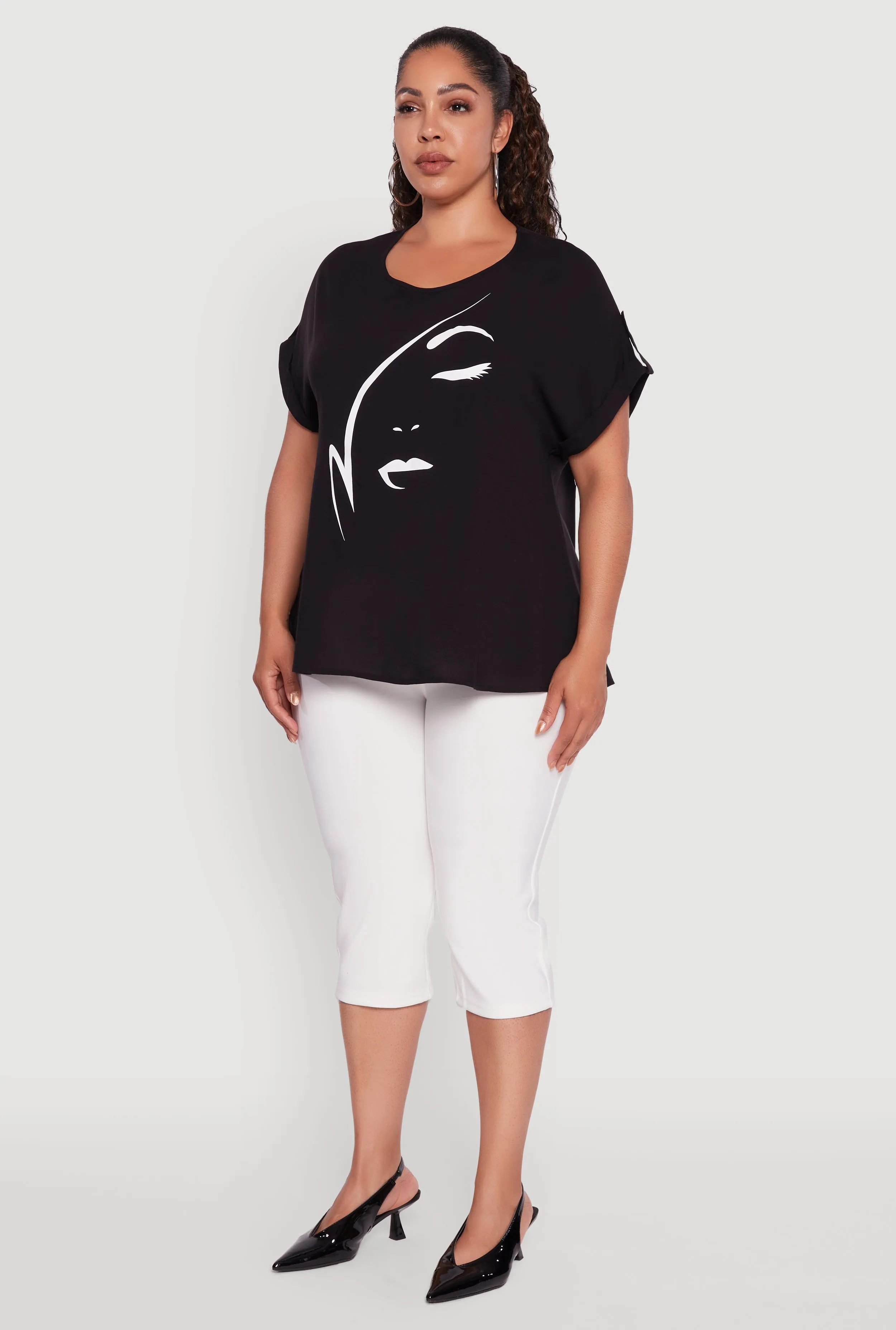 Plus Size Abstract Face Graphic Tabbed Sleeve Tee sold by Rainbow product image thumbnail 5