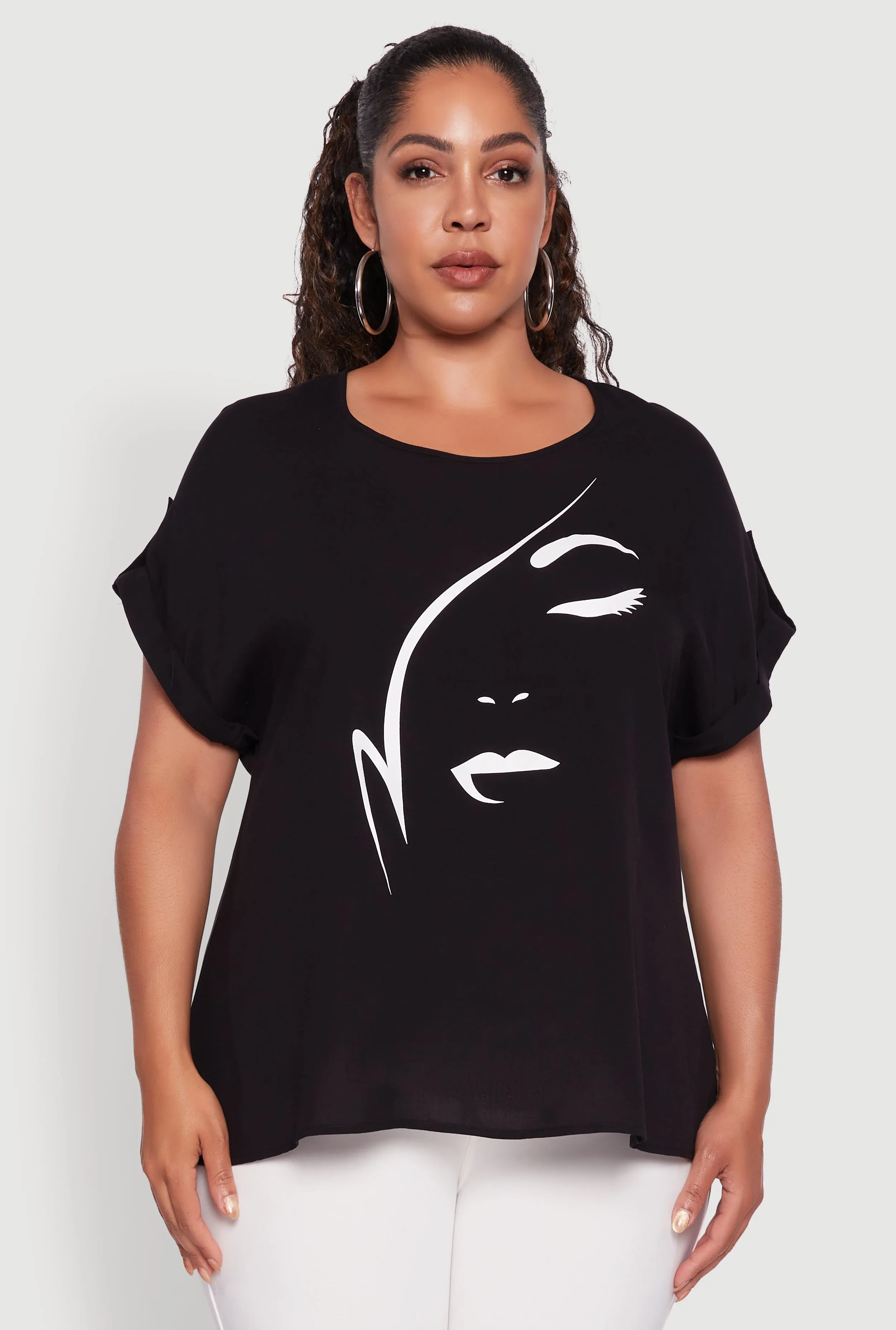 Plus Size Abstract Face Graphic Tabbed Sleeve Tee sold by Rainbow product image thumbnail 2