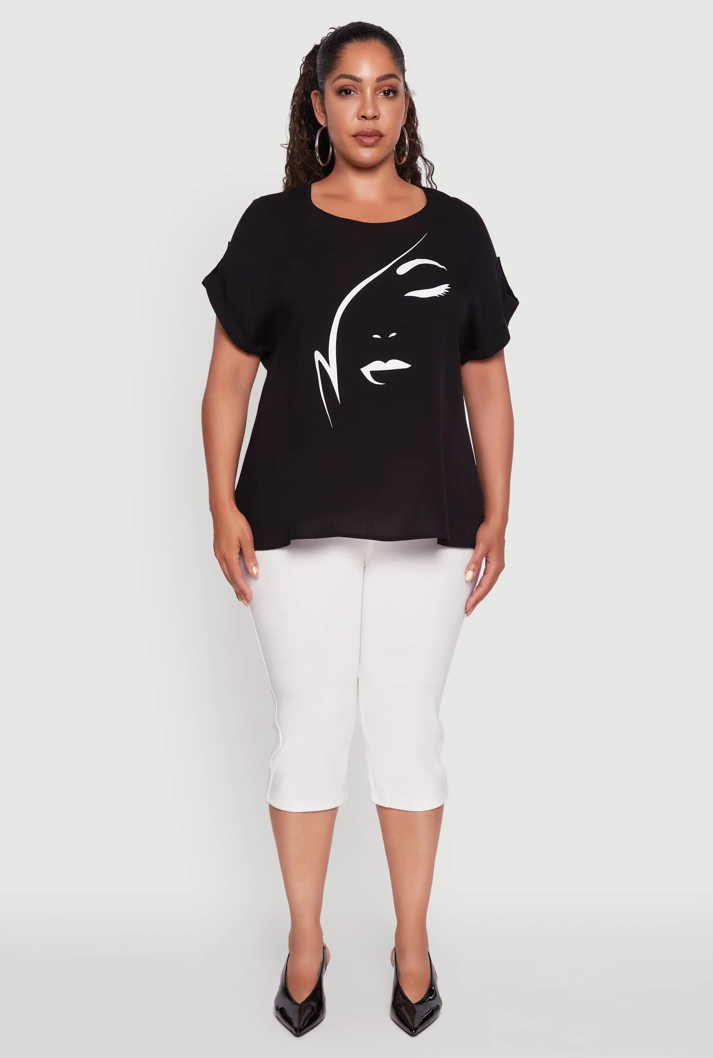 Plus Size Abstract Face Graphic Tabbed Sleeve Tee sold by Rainbow product image thumbnail 3
