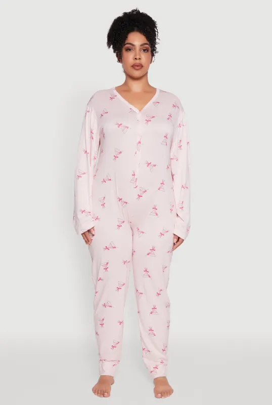 Plus Size Martini Graphic Print Pajama Onesie sold by Rainbow