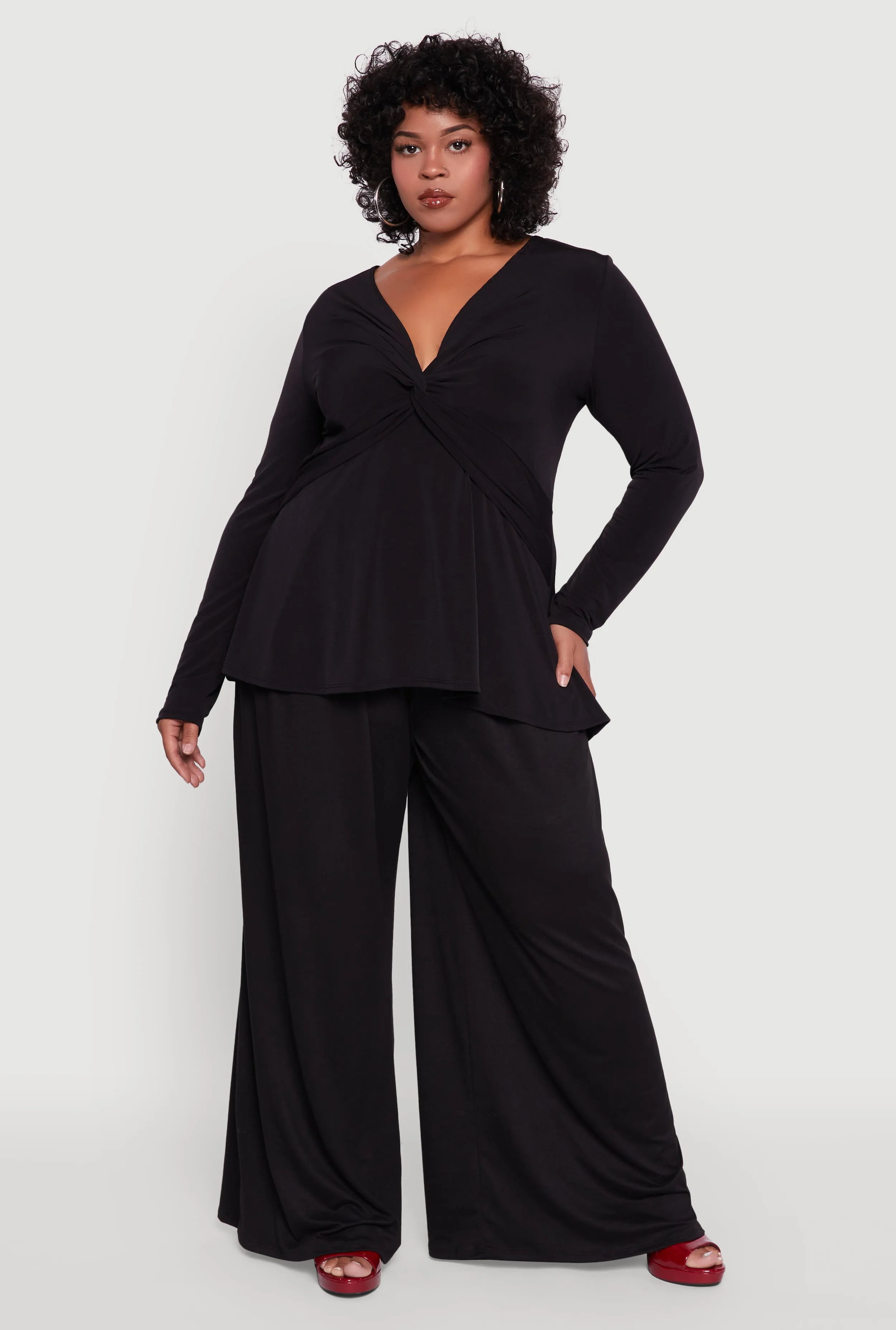 Plus Size Twist Front Long Sleeve Blouse sold by Rainbow product image thumbnail 2