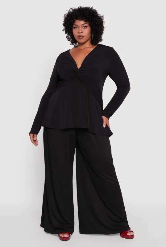Plus Size Twist Front Long Sleeve Blouse sold by Rainbow