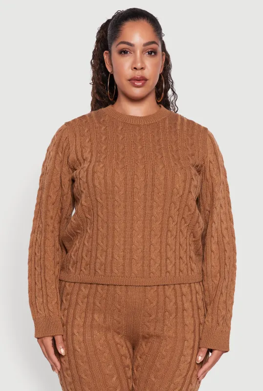 Plus Size Cable Knit Crew Neck Pullover Sweater sold by Rainbow