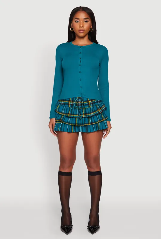Plaid Drawstring Waist Tiered Mini Skirt sold by Rainbow