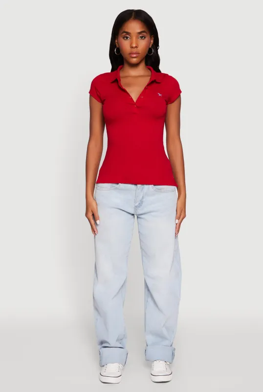 Embroidered Button Front Polo Shirt made by Ambiance