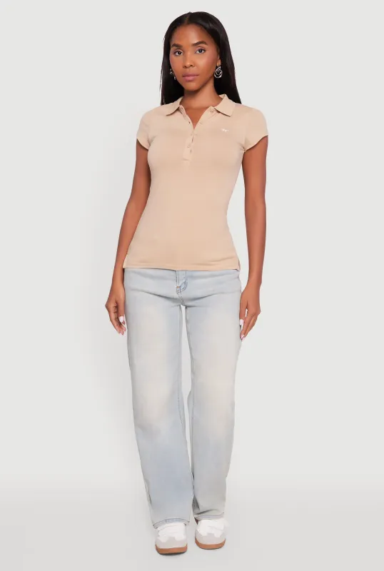 Embroidered Button Front Polo Shirt made by Ambiance