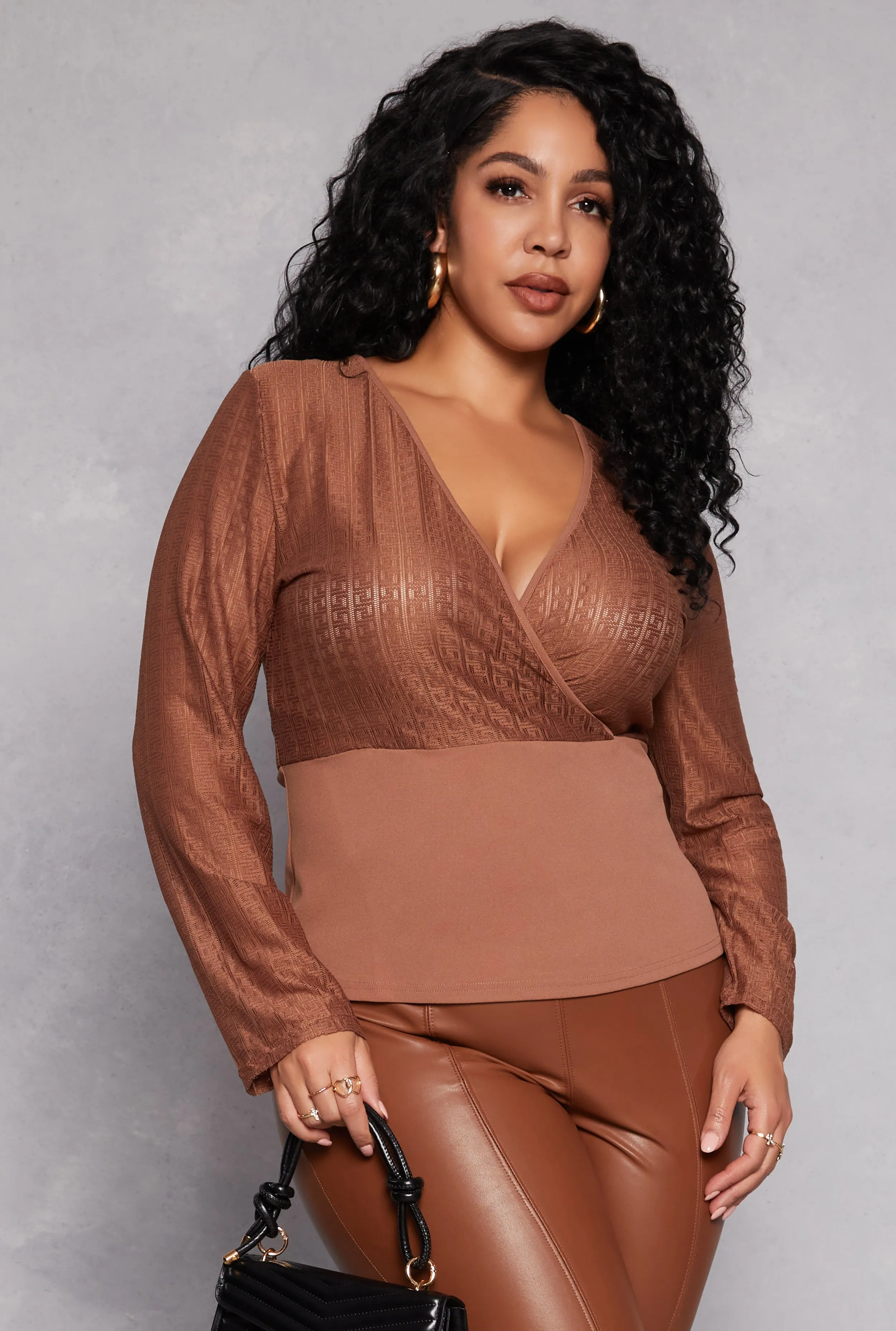 Plus Size Geometric Mesh Faux Wrap Top sold by Rainbow product image thumbnail 2