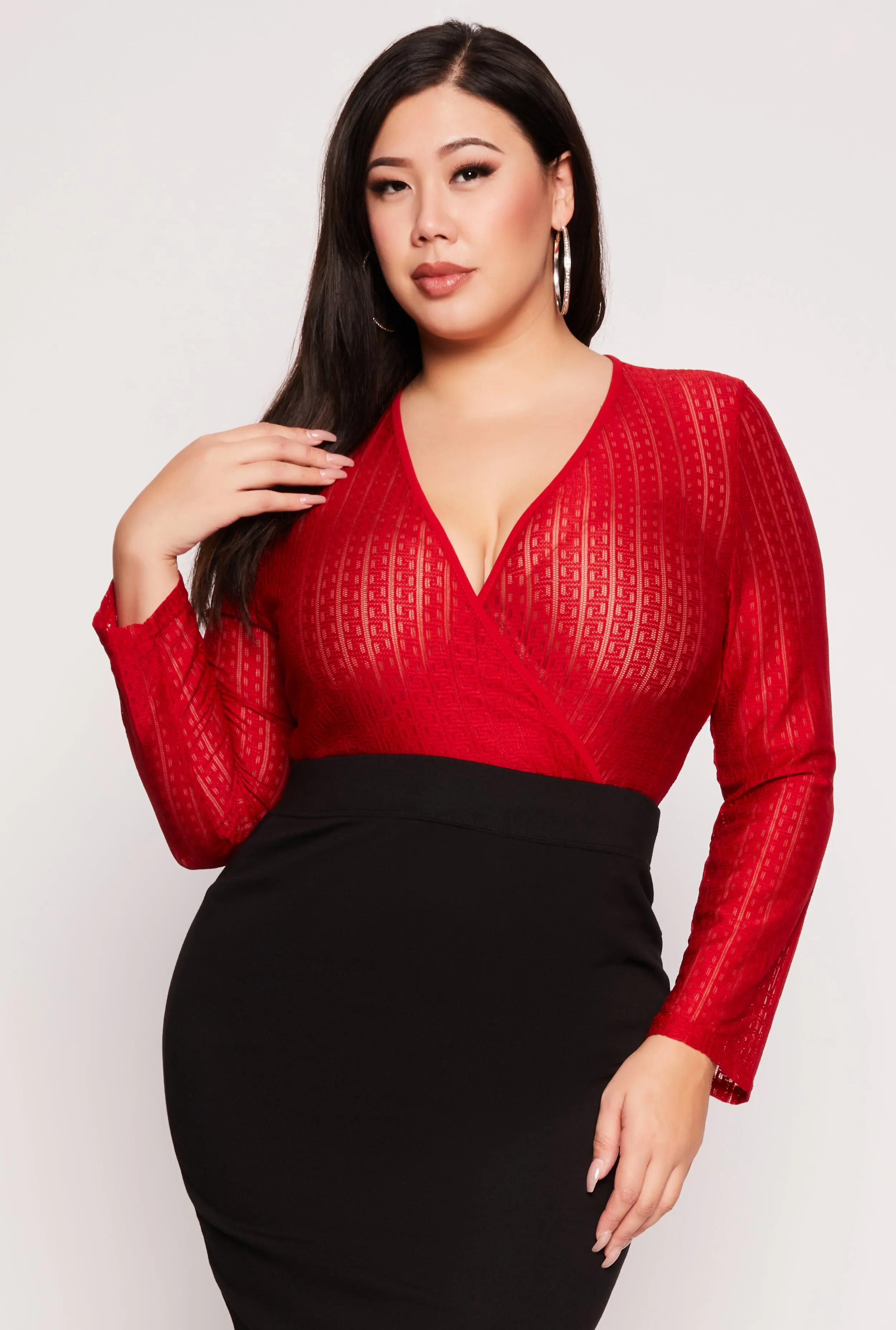 Plus Size Geometric Mesh Faux Wrap Top sold by Rainbow product image thumbnail 3