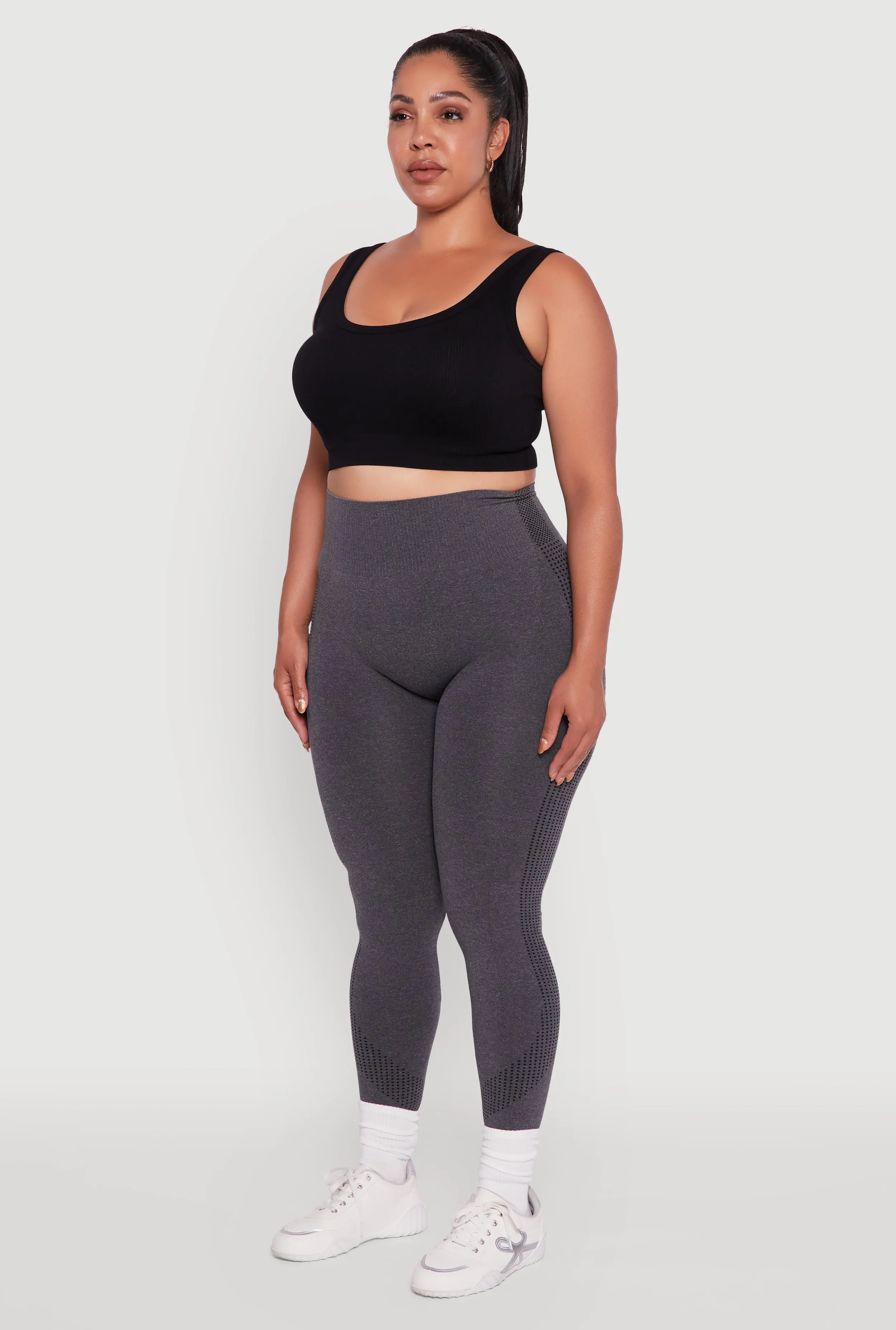 Plus Size Textured Knit Detail High Waisted Leggings with Cell Pocket sold by Rainbow product image thumbnail 3
