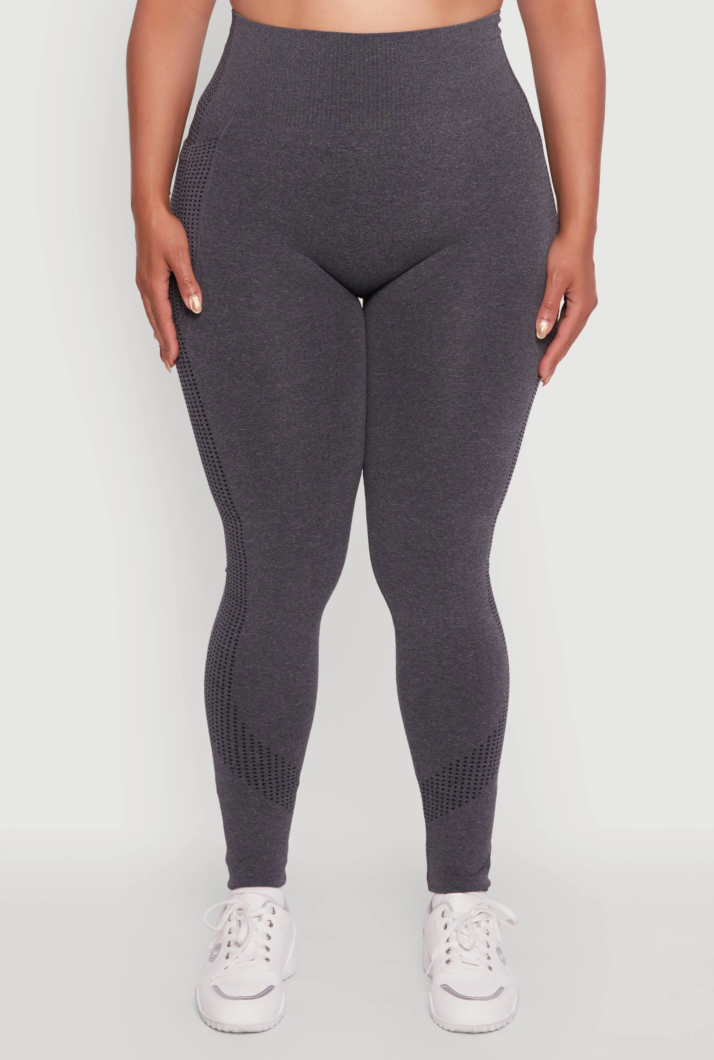Plus Size Textured Knit Detail High Waisted Leggings with Cell Pocket sold by Rainbow product image thumbnail 5