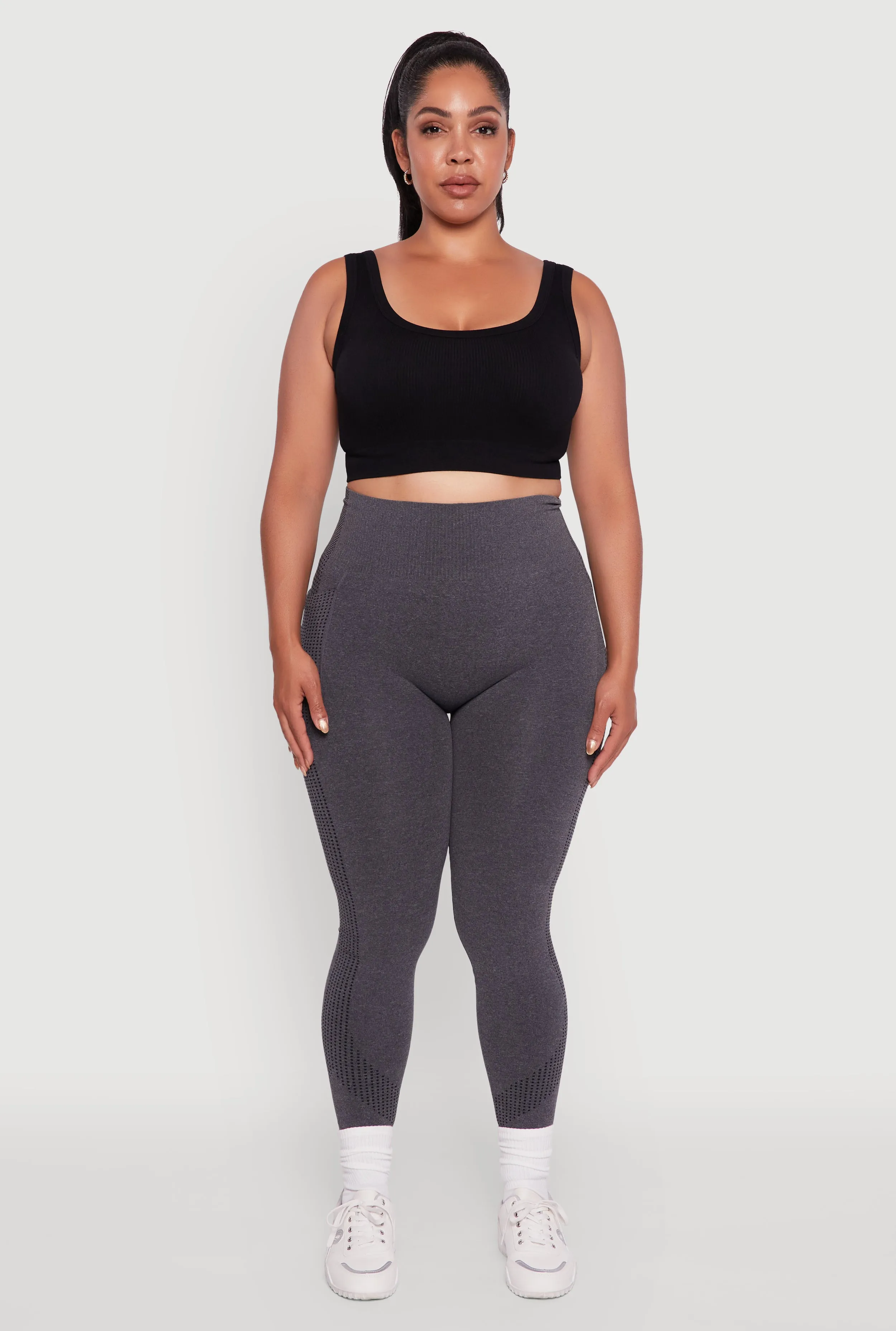 Plus Size Textured Knit Detail High Waisted Leggings with Cell Pocket sold by Rainbow product image thumbnail 2