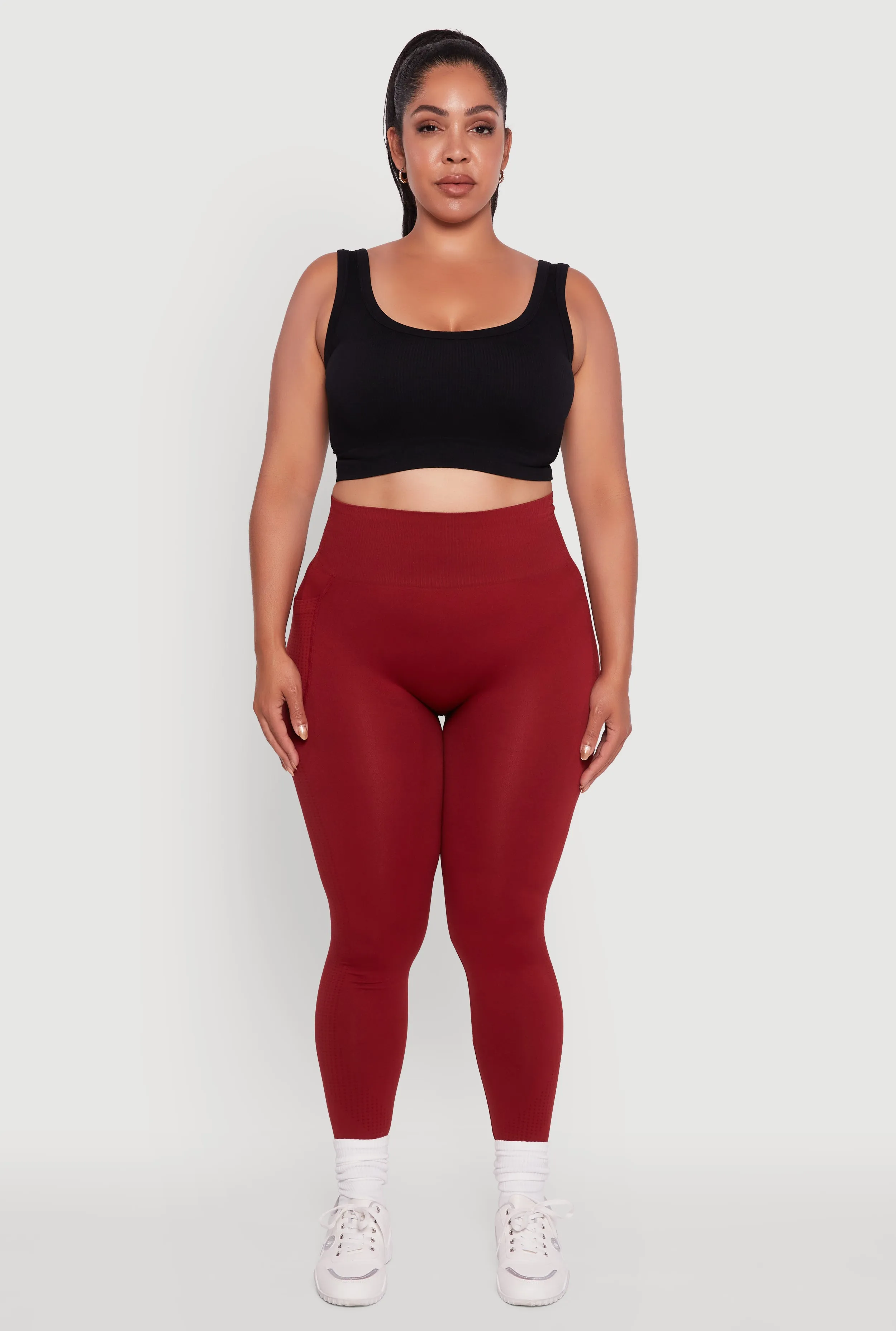 Plus Size Textured Knit Detail High Waisted Leggings with Cell Pocket sold by Rainbow product image thumbnail 2