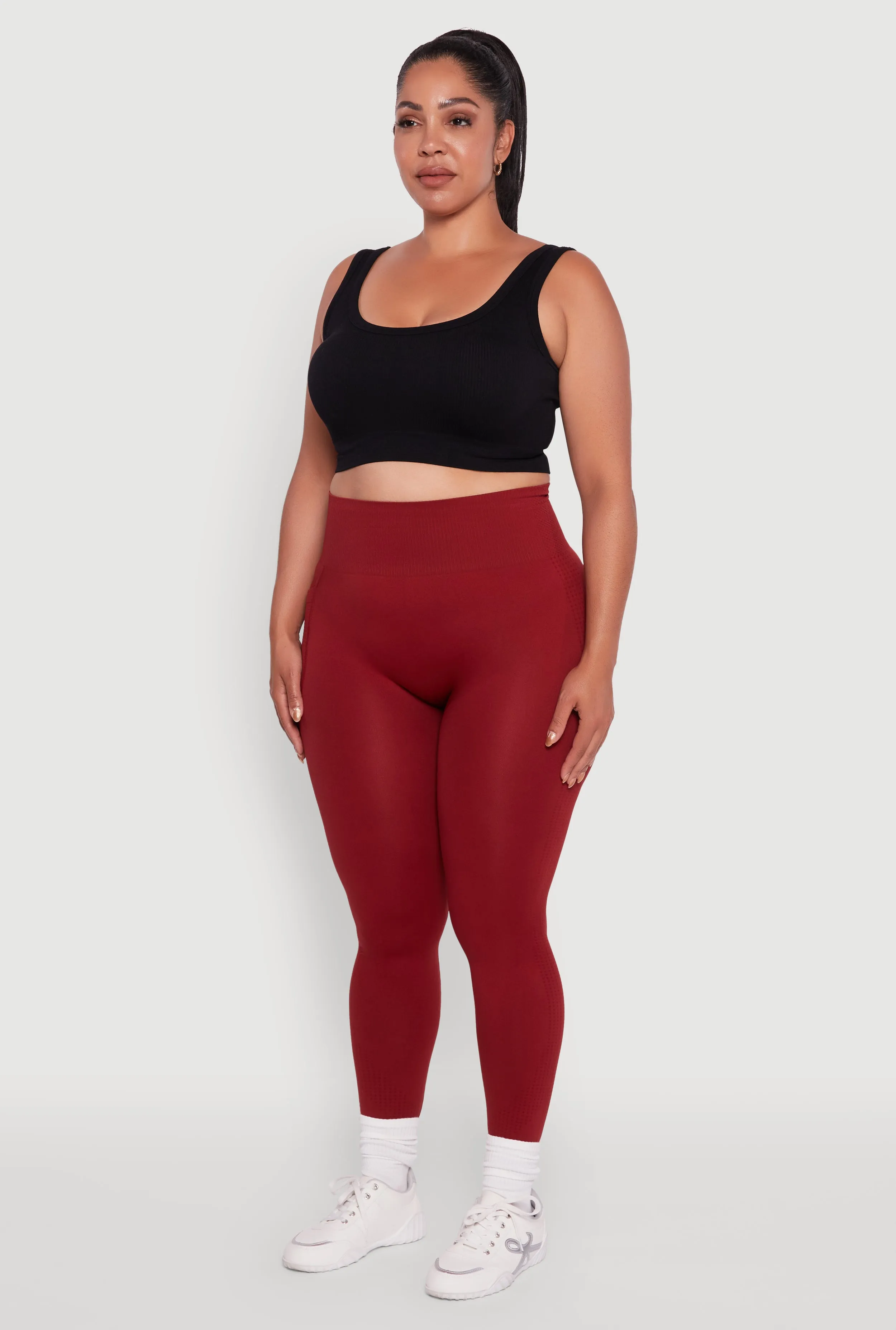 Plus Size Textured Knit Detail High Waisted Leggings with Cell Pocket sold by Rainbow product image thumbnail 3
