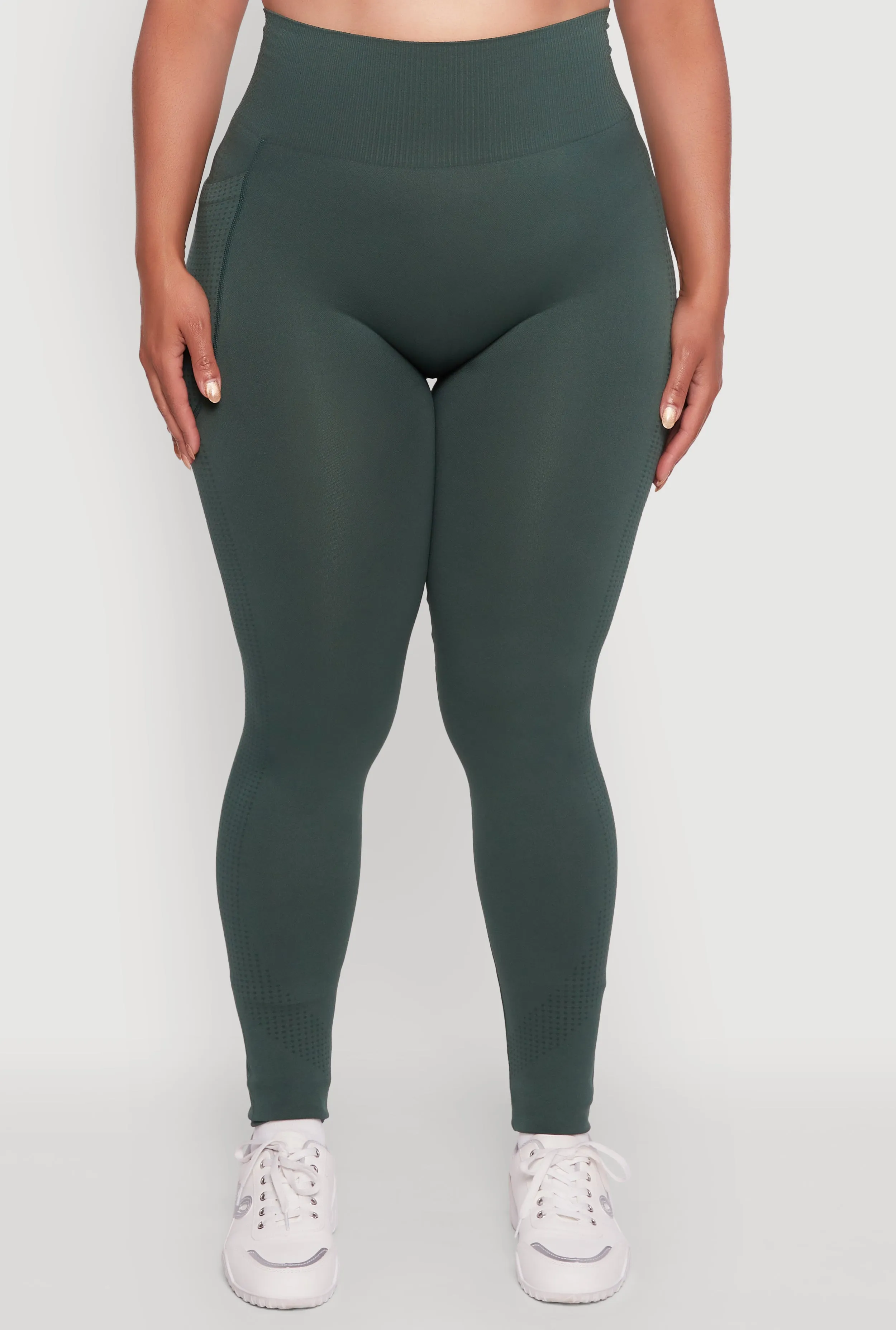Plus Size Textured Knit Detail High Waisted Leggings with Cell Pocket sold by Rainbow product image thumbnail 5