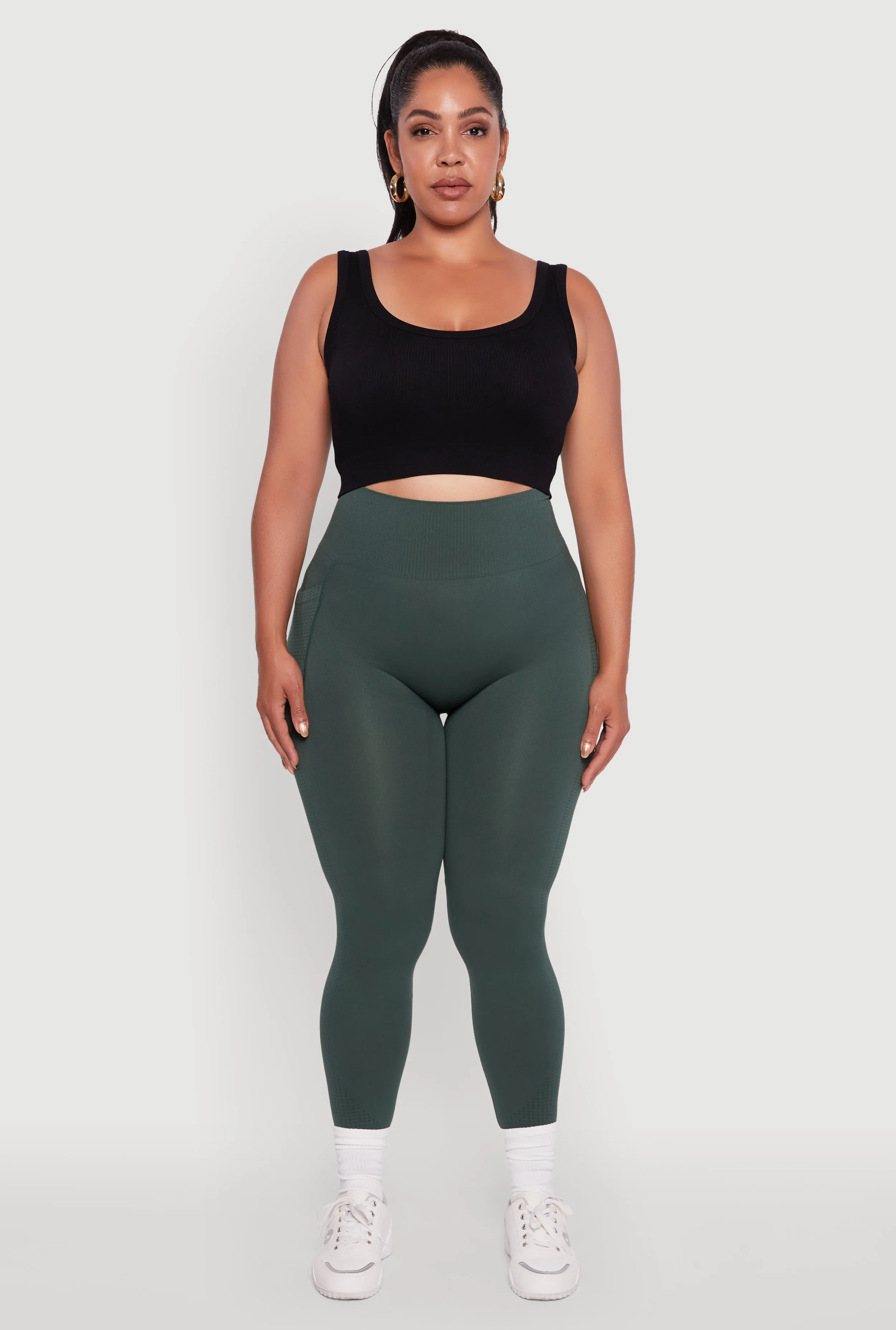 Plus Size Textured Knit Detail High Waisted Leggings with Cell Pocket sold by Rainbow product image thumbnail 2