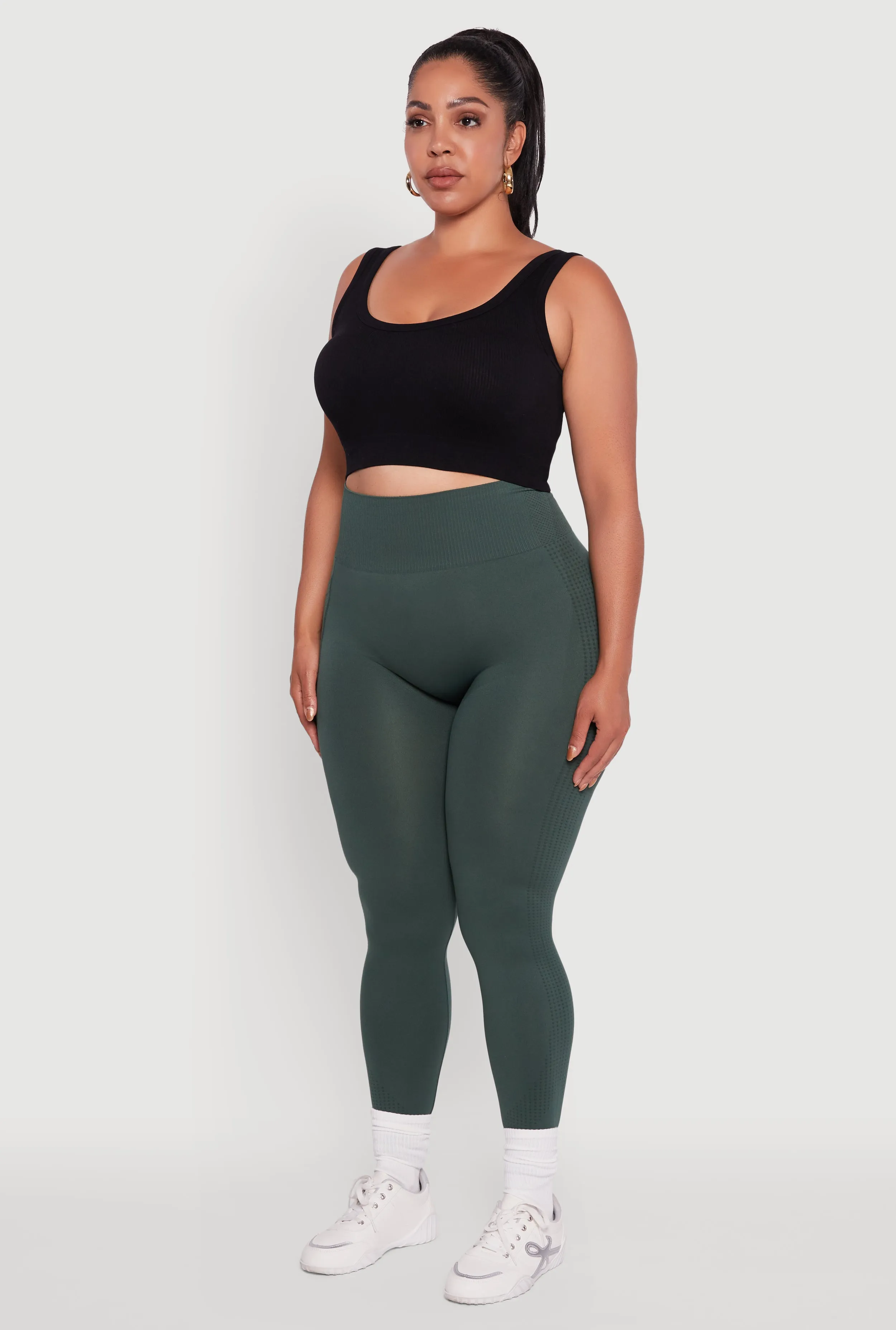 Plus Size Textured Knit Detail High Waisted Leggings with Cell Pocket sold by Rainbow product image thumbnail 3