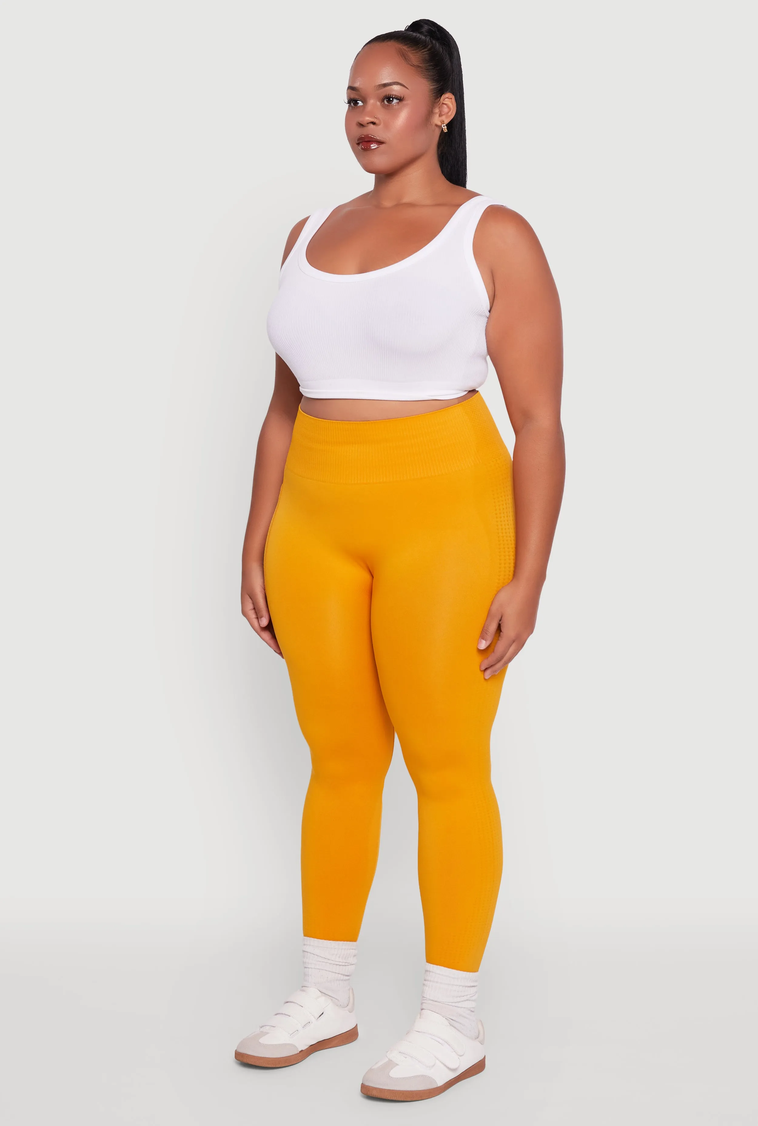 Plus Size Textured Knit Detail High Waisted Leggings with Cell Pocket sold by Rainbow product image thumbnail 3