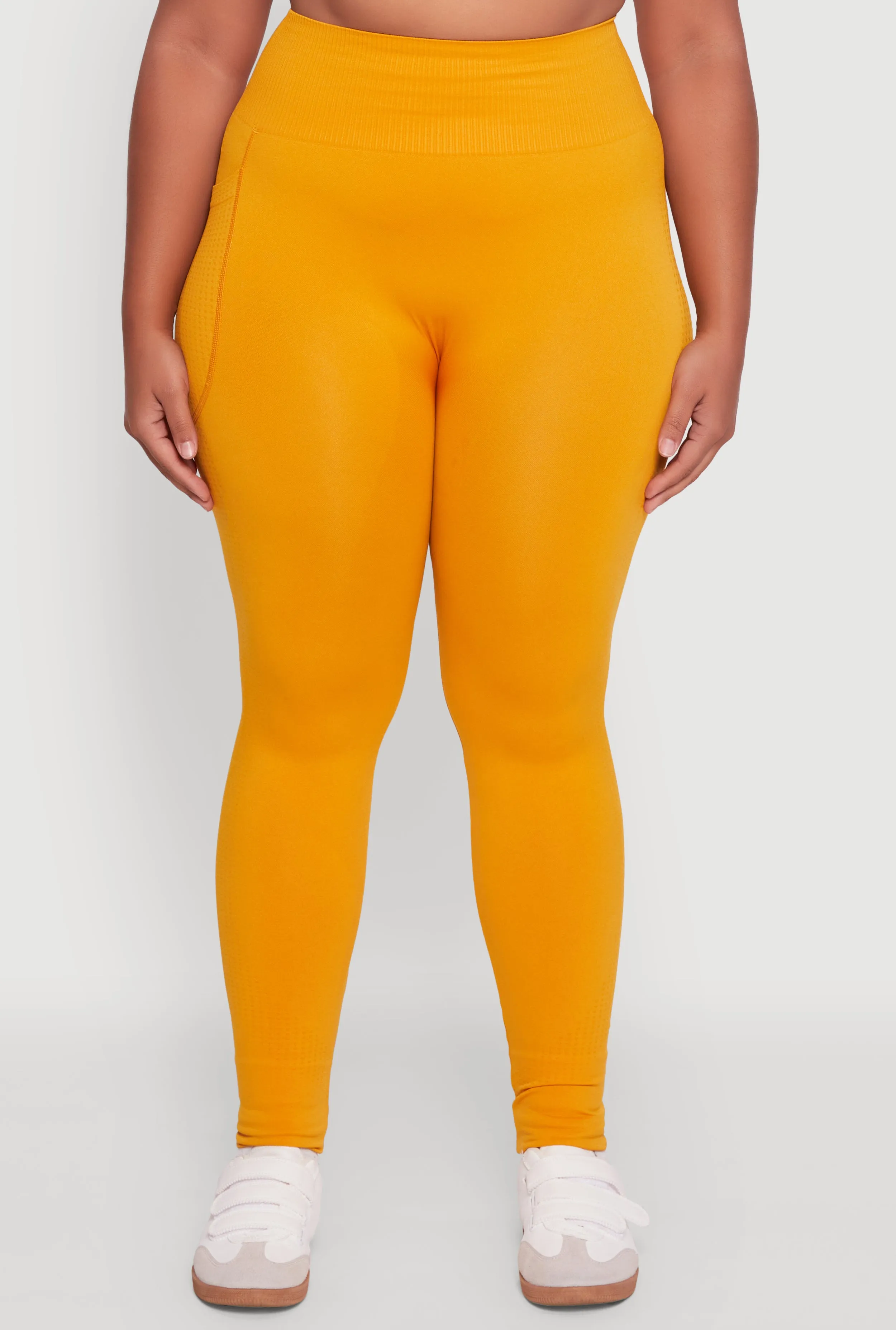 Plus Size Textured Knit Detail High Waisted Leggings with Cell Pocket sold by Rainbow product image thumbnail 5