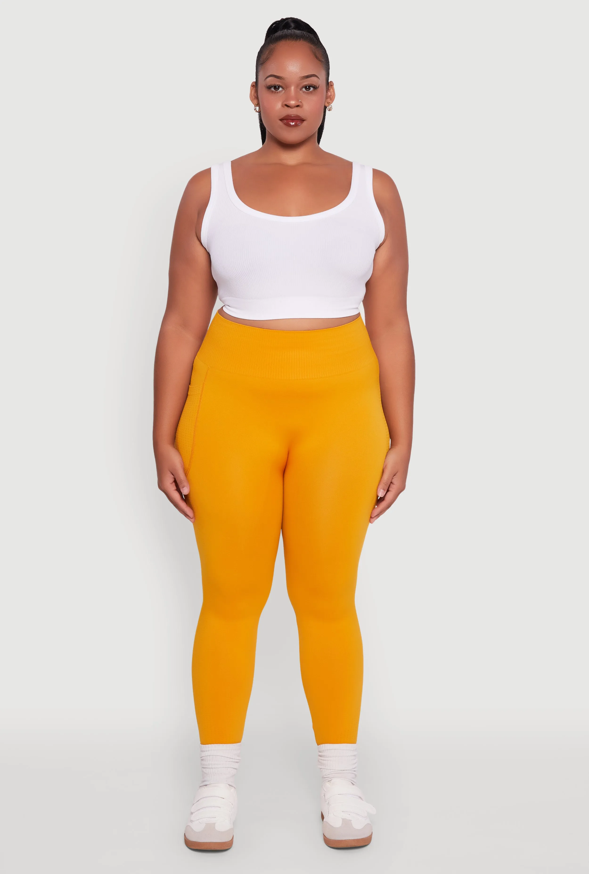 Plus Size Textured Knit Detail High Waisted Leggings with Cell Pocket sold by Rainbow product image thumbnail 2