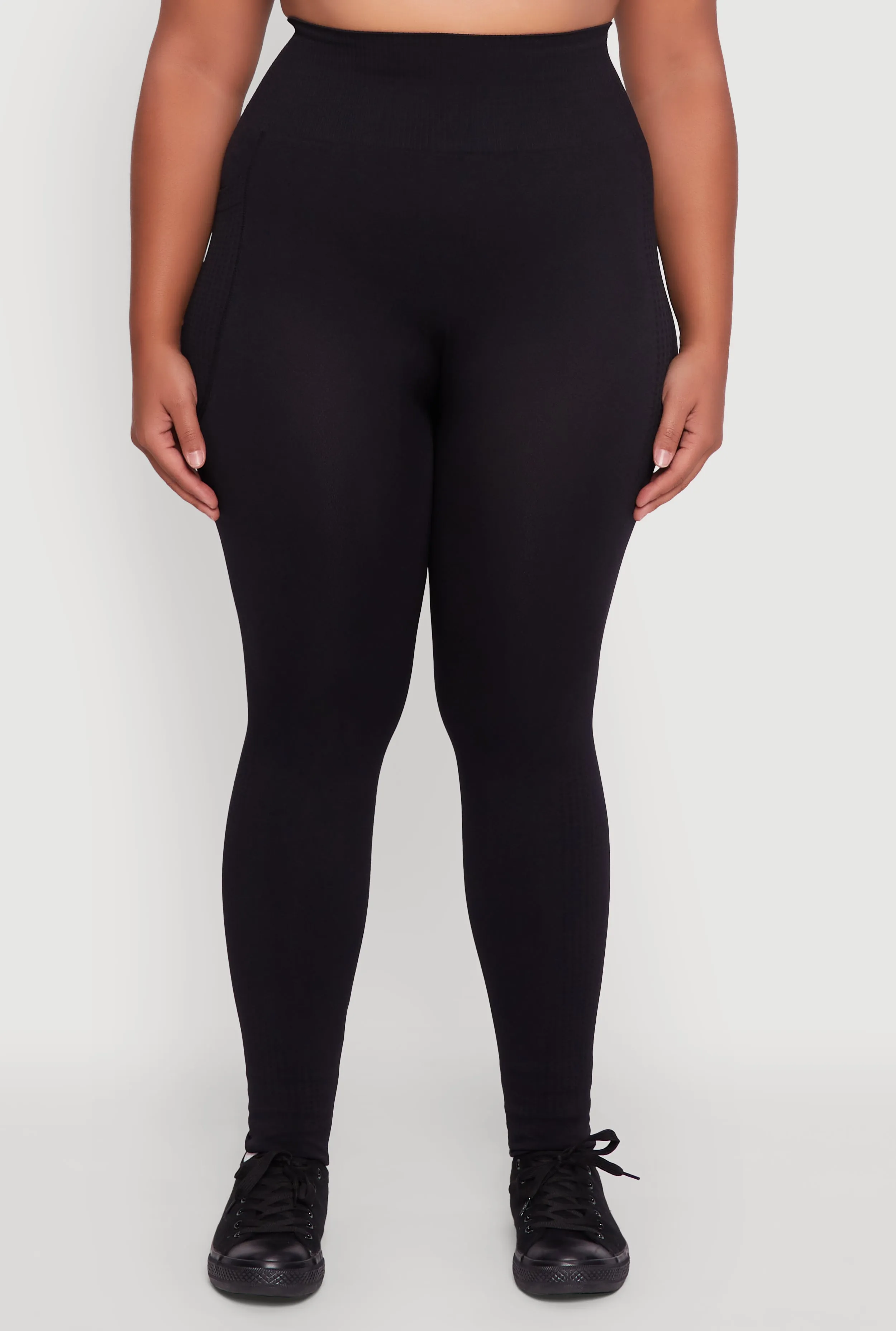 Plus Size Textured Knit Detail High Waisted Leggings with Cell Pocket sold by Rainbow product image thumbnail 5