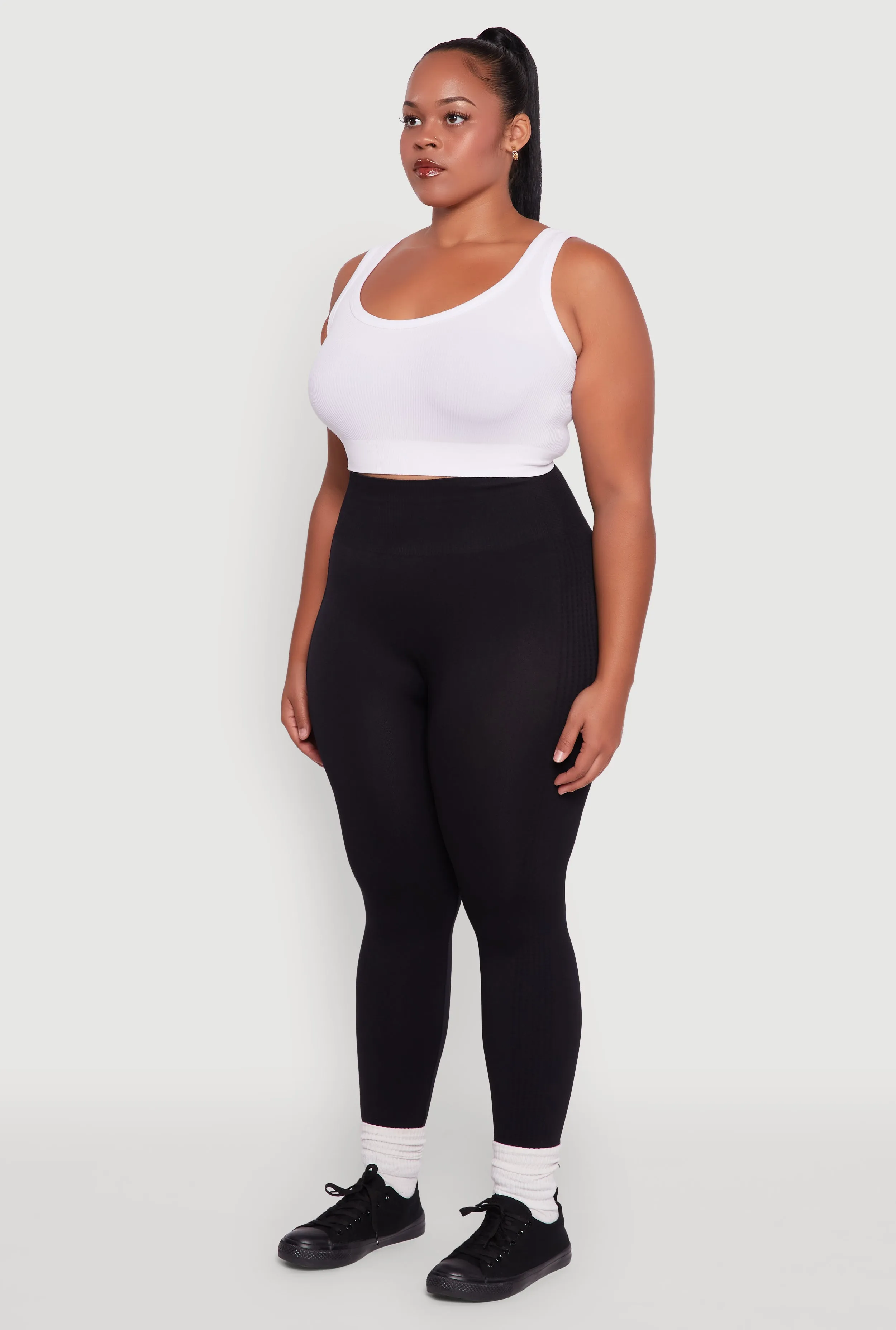 Plus Size Textured Knit Detail High Waisted Leggings with Cell Pocket sold by Rainbow product image thumbnail 3